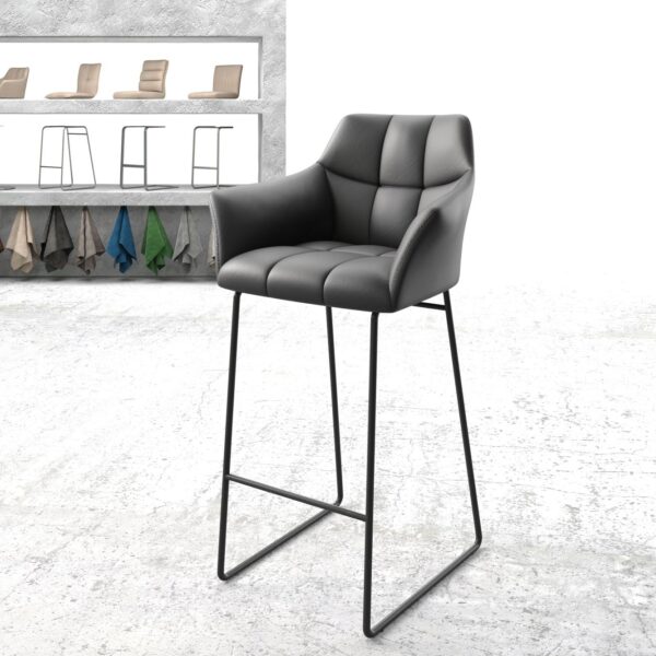 Barová židle Yulo-Flex Pravá kůže s Černým kovovým skluzným rámem