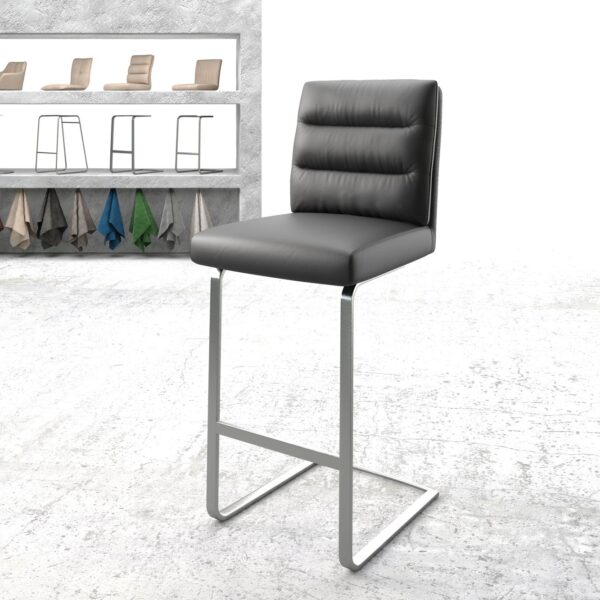 Barová židle Pela-Flex Pravá kůže Černá Cantilever Flat Nerezová Ocel