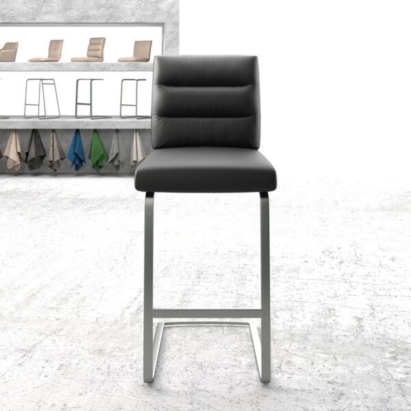 Barová židle Pela-Flex Pravá kůže Černá Cantilever Flat Nerezová Ocel