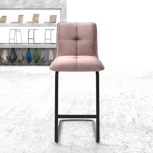 Barová židle Maddy-Flex samet růžový konzolová podnož plochá kovová