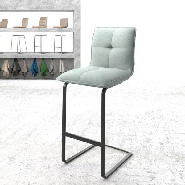 Barová židle Maddy-Flex plochá tkanina mentolová konzolová podnož plochá kovová