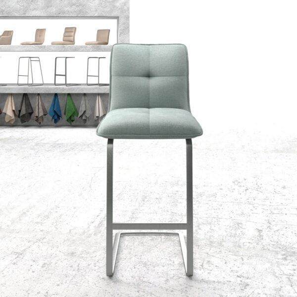 Barová židle Maddy-Flex plochá tkanina mentolová konzolová podnož plochá kovová