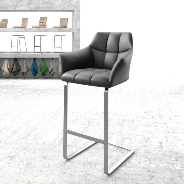 Barová židle Yulo-FlexPravá Kůže Černá Cantilever Flat Nerezová Ocel