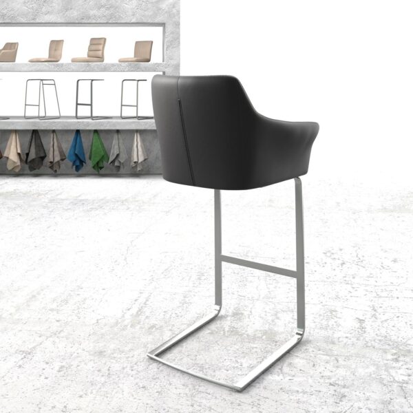 Barová židle Yulo-FlexPravá Kůže Černá Cantilever Flat Nerezová Ocel