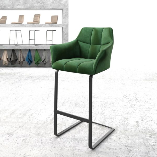 Barová židle Yulo-Flex samet zelený konzolová podnož plochá kovová