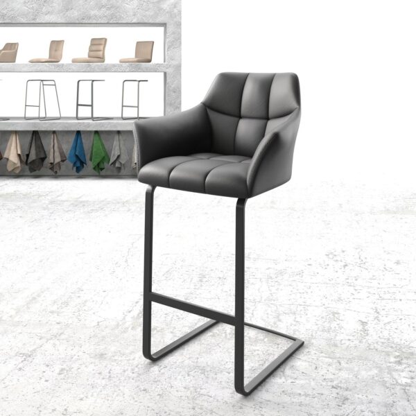 Barová židle Yulo-FlexPravá Kůže Černá Cantilever Flat Metal
