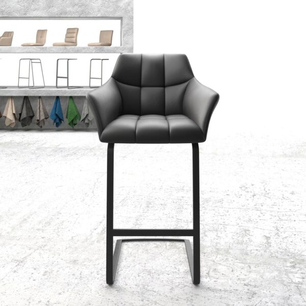 Barová židle Yulo-FlexPravá Kůže Černá Cantilever Flat Metal