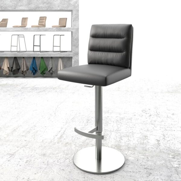 Barová židle Pela-Flex pravá kůže černá otočná podnož výškově nastavitelná nerezová ocel