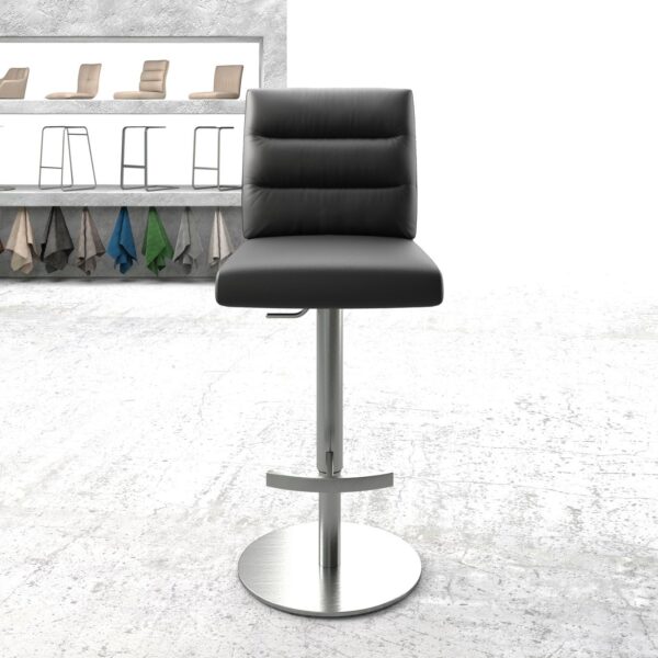 Barová židle Pela-Flex pravá kůže černá otočná podnož výškově nastavitelná nerezová ocel