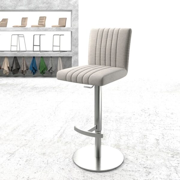Barová židle Luiga-Flex plochá tkanina světle šedá otočná podnož výškově nastavitelná nerezová ocel