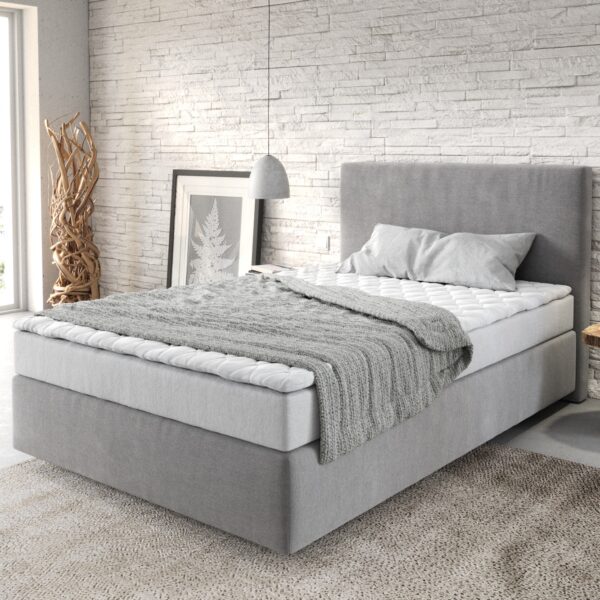 Postel Boxspring Dream-Well 120×200 cm mikrovlákno šedá s matrací a topperem