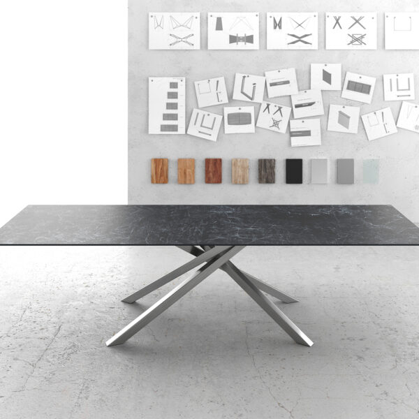 Jídelní stůl Edge 300x100cm Laminam® keramika šedá křížová podnož stříbrná