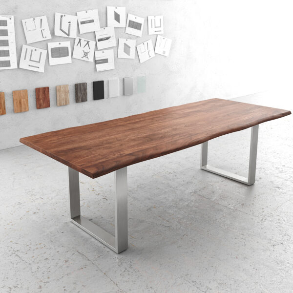 Jídelní stůl Edge 240x100cm hnědá akácie nerezová ocel úzká