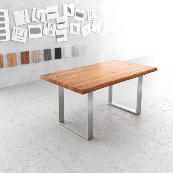 Jídelní stůl Edge 160x90cm XL Akácie přírodní Nerezová ocel Úzká hrana nepravidelná hrana