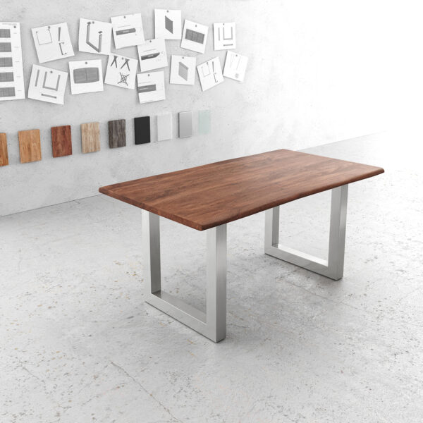 Jídelní stůl Edge 160x90cm hnědá akácie nerezová ocel široká