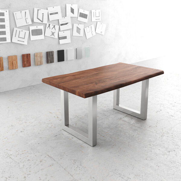 Jídelní stůl Edge 160x90cm XL hnědá akácie nerezová ocel široká