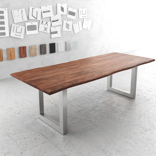 Jídelní stůl Edge 240x100cm hnědá akácie nerezová ocel široká