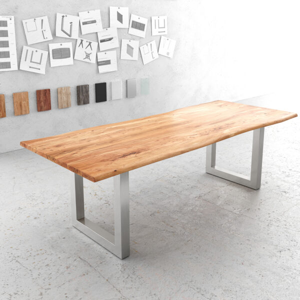 Jídelní stůl Edge 240x100cm přírodní akácie nerezová ocel široká