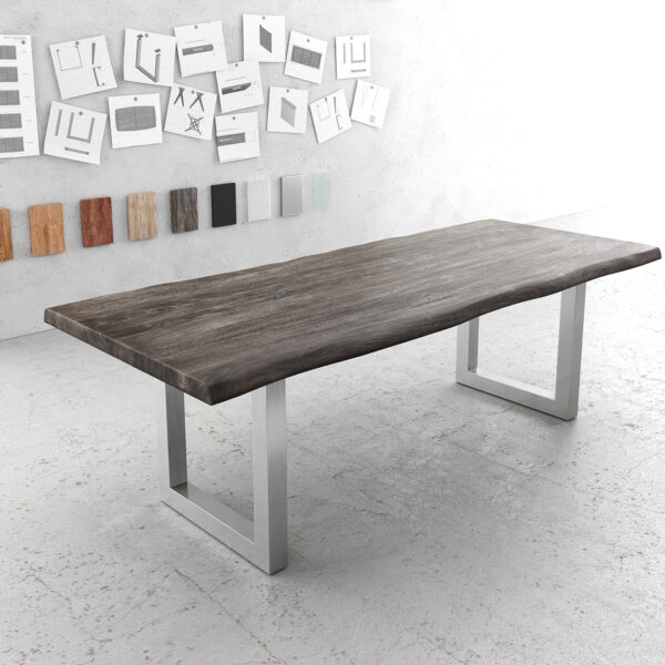 Jídelní stůl Edge 240x100cm XL platinová akácie nerezová ocel široká