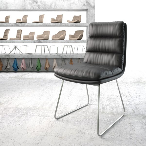 Jídelní židle Abelia-Flex Pravá kůže Černý protiskluzový rám z nerezové oceli