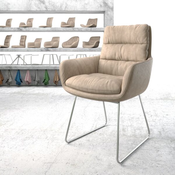 Jídelní židle Abelia-Flex s područkami Béžová Vintage Skid rám nerezová ocel