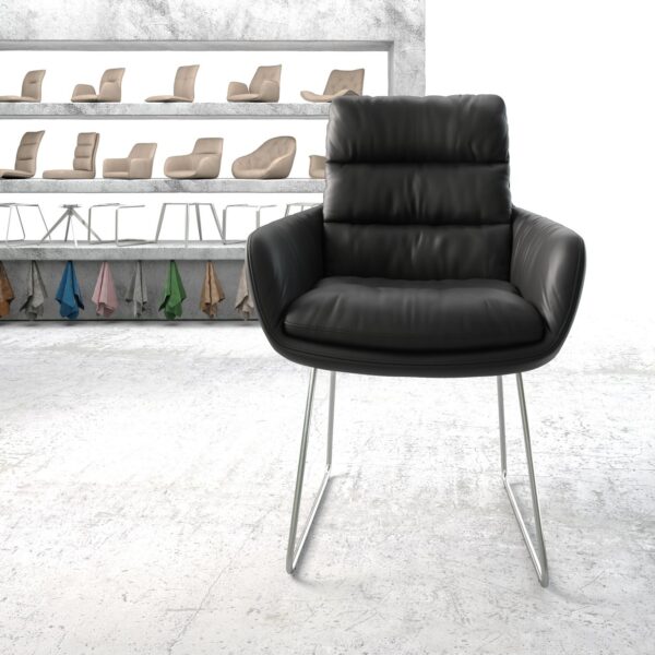 Jídelní židle Abelia-Flex s područkami Pravá kůže Černá podnož z nerezové oceli