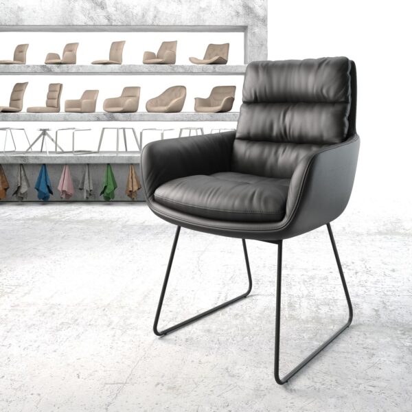 Jídelní židle Abelia-Flex s područkami Pravá kůže Černá Skid Rám Černá