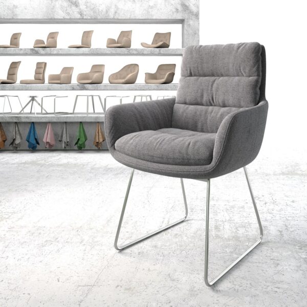 Jídelní židle Abelia-Flex s područkami Texturovaná tkanina Světle Šedý rám Nerezová ocel