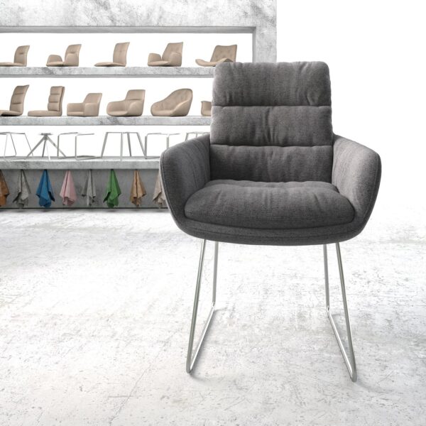 Jídelní židle Abelia-Flex s područkami Texturovaná tkanina Světle Šedý rám Nerezová ocel