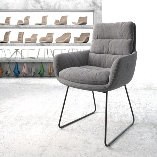 Jídelní židle Abelia-Flex s područkami Texturovaná tkanina Světle Šedý rám Černá barva