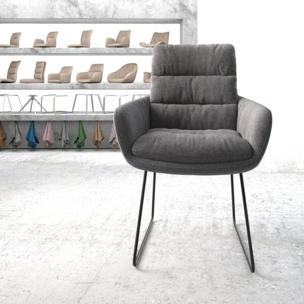 Jídelní židle Abelia-Flex s područkami Texturovaná tkanina Světle Šedý rám Černá barva