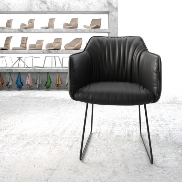 Jídelní židle Elda-Flex s područkami Pravá kůže Černá Sklouzavý rám Černý
