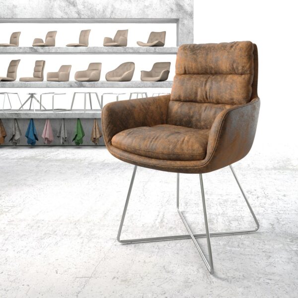 Jídelní židle Abelia-Flex s područkami Hnědá Vintage X-rám nerezová ocel