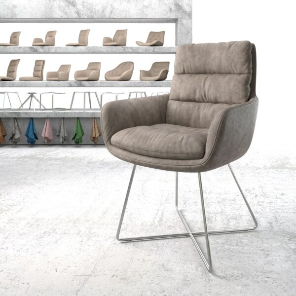 Jídelní židle Abelia-Flex s područkami Taupe Vintage X-rám nerezová ocel