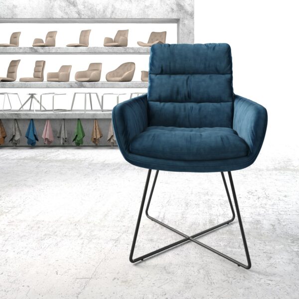 Jídelní židle Abelia-Flex s područkami Samet Modrá X-frame Černá