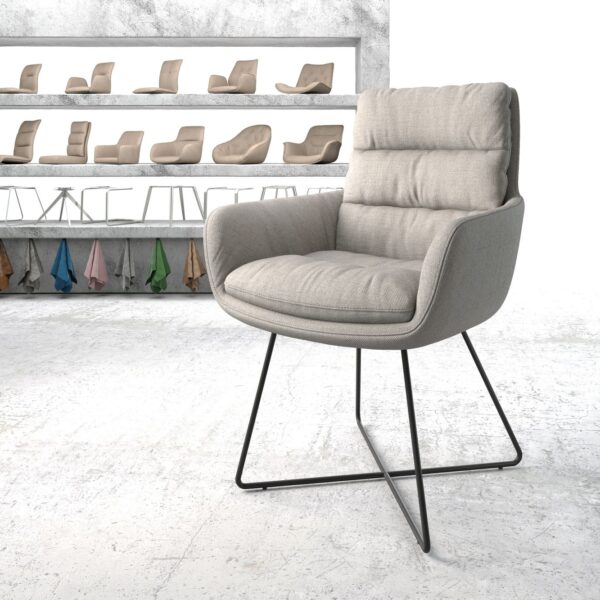 Jídelní židle Abelia-Flex s područkami Stripes Světle Šedá X-frame Černá