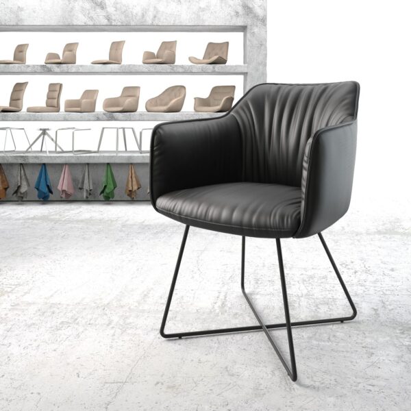 Jídelní židle Elda-Flex s područkamiPravá kůže Černá X-rám Černá