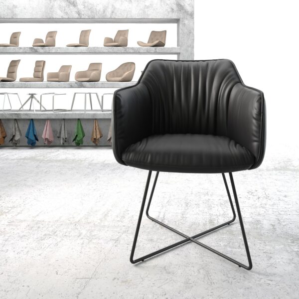 Jídelní židle Elda-Flex s područkamiPravá kůže Černá X-rám Černá