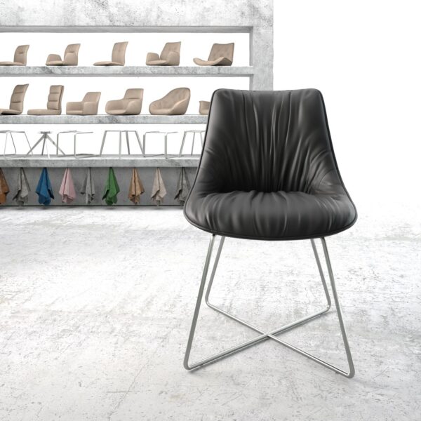 Jídelní židle Elda-Flex Pravá kůže Černá X-rám z nerezové oceli