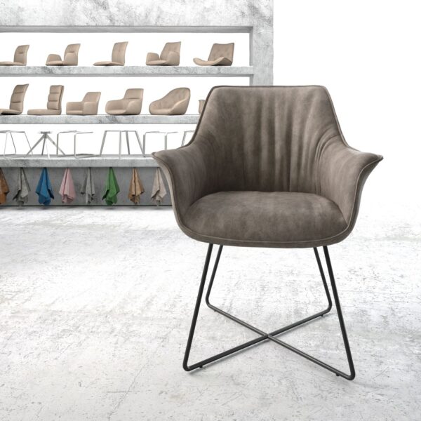 Jídelní židle Keila-Flex s područkami Taupe Vintage X-frame Černá