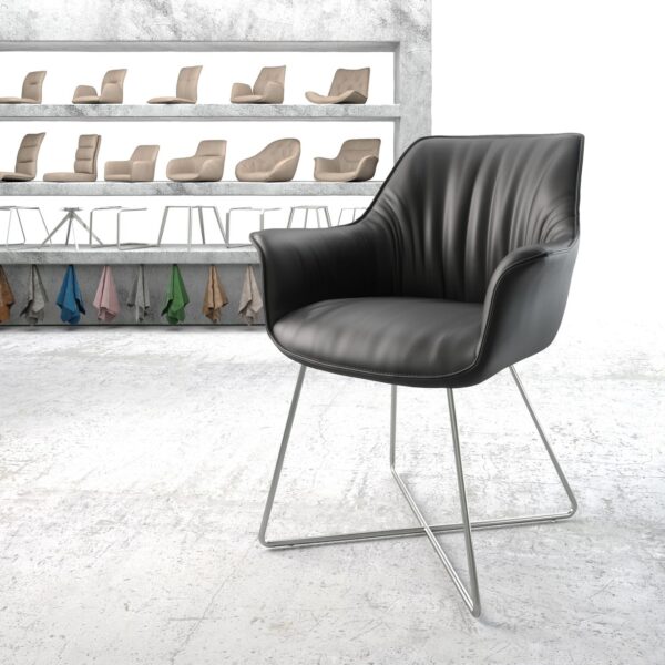 Jídelní židle Keila-Flex s područkami Pravá kůže Černá X-rám nerezová ocel