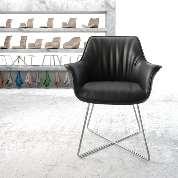 Jídelní židle Keila-Flex s područkami Pravá kůže Černá X-rám nerezová ocel