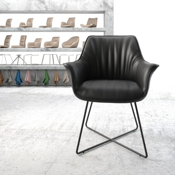 Jídelní židle Keila-Flex s područkamiPravá kůže Černá X-rám Černá