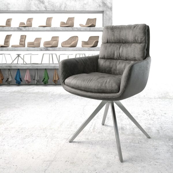 Otočná židle Abelia-Flex s područkami Šedá Vintage Cross Rám Edged Nerezová Ocel