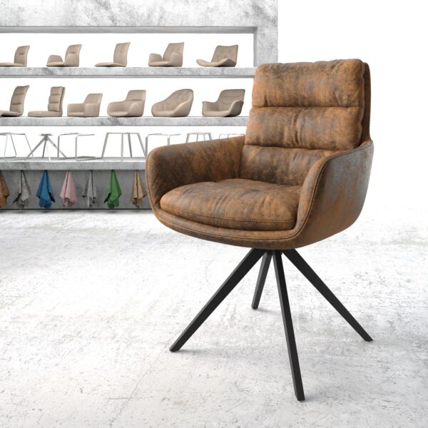 Otočná židle Abelia-Flex s područkami Hnědá Vintage Cross Rám angular Černá