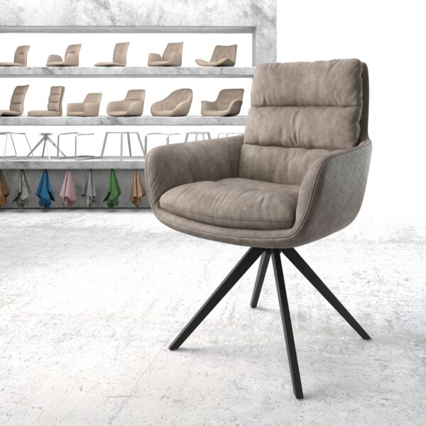 Otočná židle Abelia-Flex s područkami Taupe Vintage Cross Rám hranatý Černý