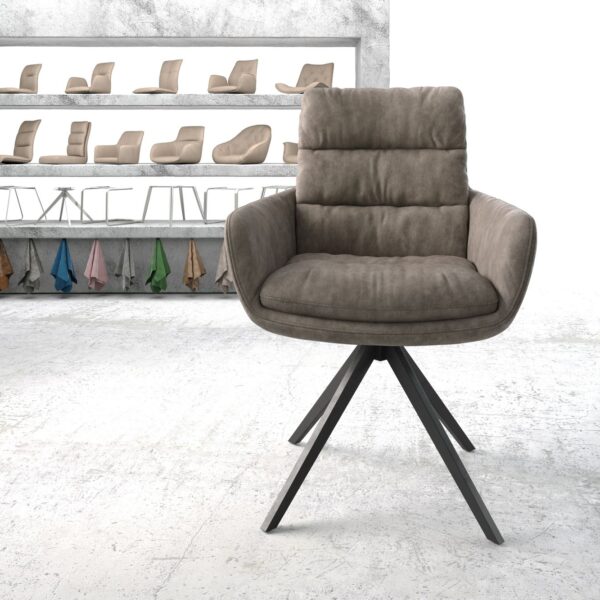 Otočná židle Abelia-Flex s područkami Taupe Vintage Cross Rám hranatý Černý