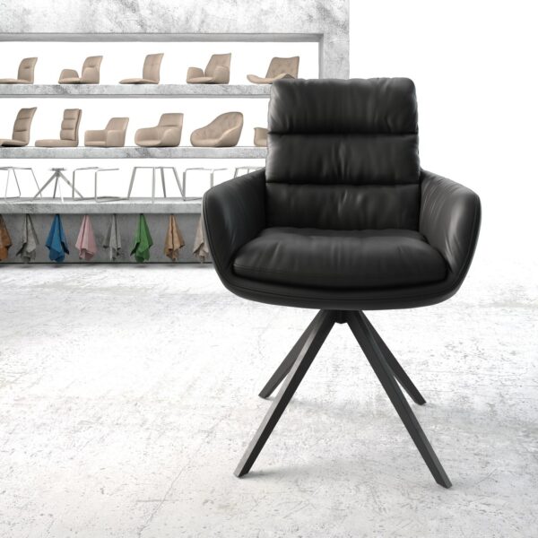 Otočná židle Abelia-Flex s područkami Pravá kůže Černá Křížová základna hranatá Černá