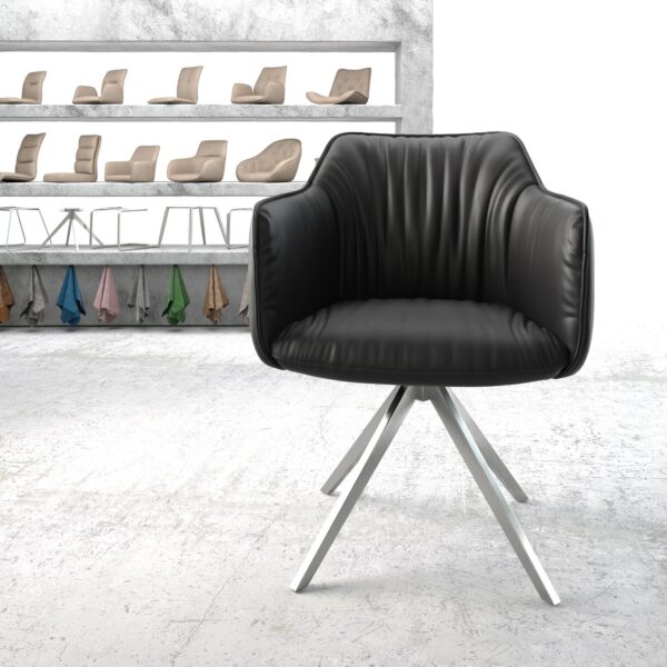 Otočná židle Elda-Flex s područkami Pravá kůže Černý křížový rám lemovaný nerezovou ocelí