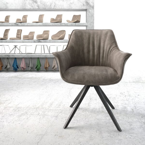 Otočná židle Keila-Flex s područkami Taupe Vintage Cross Rám hranatá Černá